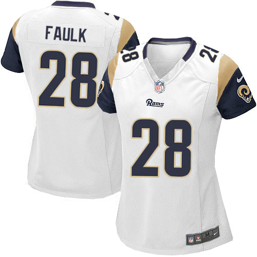 Women's Limited Marshall Faulk Nike Jersey White Road - #28 NFL Los Angeles Rams